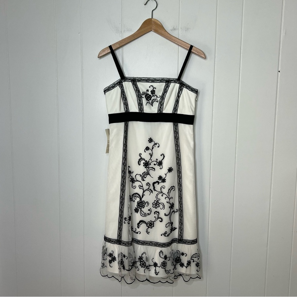 NWT LOFT Black and White Lace Thin Strap Midi-Dress Size 4
